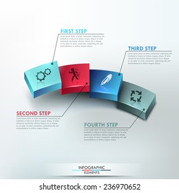 Modern infographics process template with ladder made of 4 realistic colorful blocks. Vector. Can be used for web design and  workflow layout