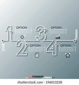 Modern infographics process template with numbers made of white line. Vector. Can be used for web design and  workflow layout