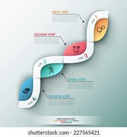 Modern infographics process template with paper shapes and icons. Vector. Can be used for web design and  workflow layout