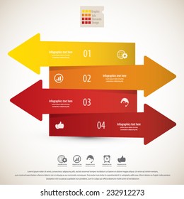 Modern infographics process template with paper arrow elements.EPS 10 vector. Icons and text for 4 options. Can be used for any project