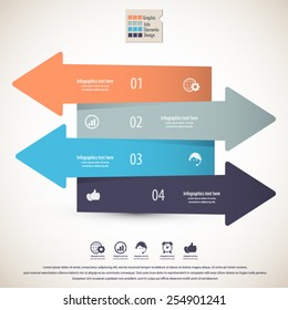 Modern infographics process template with paper arrow elements.EPS 10 vector. Icons and text for 4 options. Can be used for any project