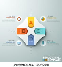 Modern infographics process template with paper rectangle shape and flat icons for 3 options. Vector. Can be used for web design and workflow layout