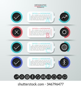 Modern infographics process template with paper speeches, circles and icons. Vector. Can be used for workflow layout, diagram, number, step up options, web design.