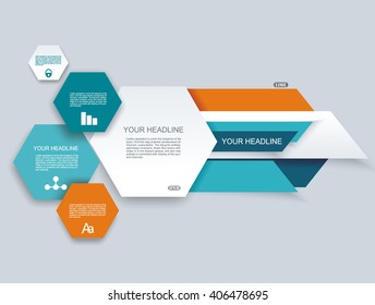 Modern infographics process template with paper hexagones. Can be used for web design, timeline and workflow layout.