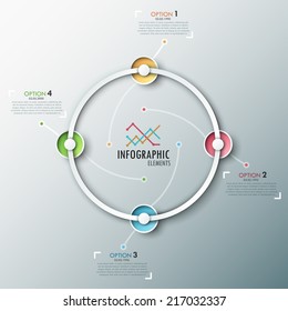 Modern infographics process template with realistic colorful paper circles for 4 steps. Vector. Can be used for web design and  workflow layout