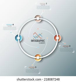 Modern infographics process template with realistic colorful paper circles for 4 steps. Vector. Can be used for web design and  workflow layout