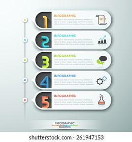 Modern infographics process template with realistic paper ribbons for 4 options and icons. Vector. Can be used for web design and  workflow layout