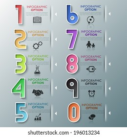 Modern infographics process template with set of colorful numbers. Vector. Can be used for web design and  workflow layout