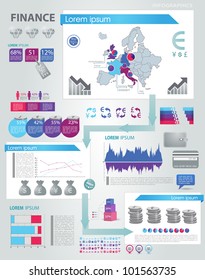 Modern infographics set. Europe Map and Information Graphics with finance icons. Easy to edit