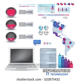 Modern infographics set and icons IT technology. Map of America and Information Graphics