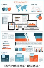 Modern infographics set and icons IT tehnology. World Map and Information Graphics