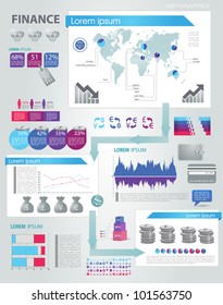 Modern infographics set. World Map and Information Graphics with finance icons