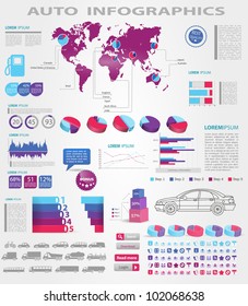 Modern infographics set. World Map and Information Graphics with car icons