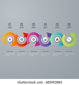 Modern infographics with six circle. Vector. Can be used for web design, timeline and workflow layout