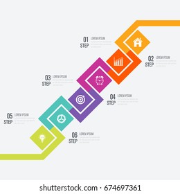 Modern infographics with six square. Vector. Can be used for web design, timeline and workflow layout