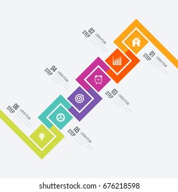 Modern infographics with six square. Vector. Can be used for web design, timeline and workflow layout