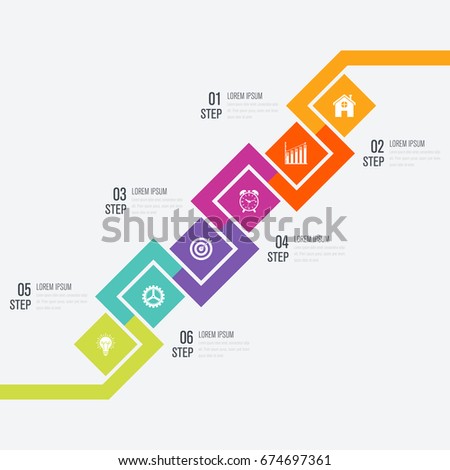 Modern infographics with six square. Vector. Can be used for web design, timeline and workflow layout