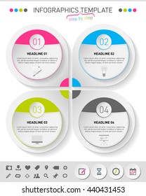 Modern infographics step by step template with frames for text and icons. Vector illustration.