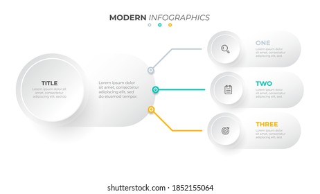 Modern infographics template with 3 options or steps. Business concept design with circle and icons. Vector illustration.