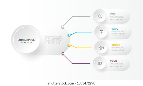Modern infographics template with 4 options or steps. Business concept design with circle and icons. Vector illustration.