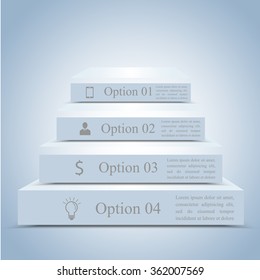 Modern Infographics template with 4 options. Can be used for workflow layout, diagram, number and step up options, web design. Infographics background.