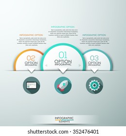 Modern infographics template with 4 paper circles and icons on grey background. Vector. Can be used for web design and  workflow layout