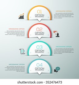 Modern infographics template with 4 paper circles and icons on grey background. Vector. Can be used for web design and  workflow layout