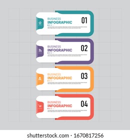 Moderna plantilla de infografía 4 pasos con banner rectangular.