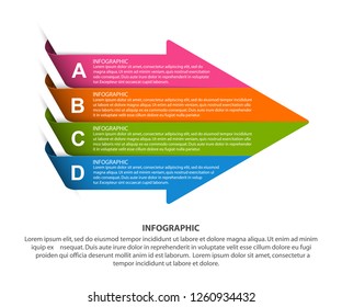 Modern infographics template for business presentations or information banner. Arrow made of curved multicolored ribbons.