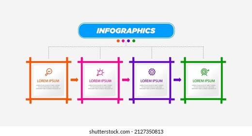 Plantilla de infografía moderna con cuatro pasos y opciones.Puede utilizarse para el diagrama de procesos, presentaciones, diseño de flujo de trabajo, banner, diagrama de flujo, infografía.Eps10 vector