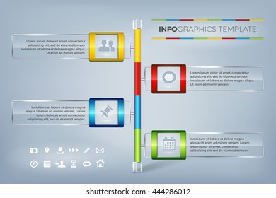 Modern infographics template - glass frames for text and icons. Vector illustration.