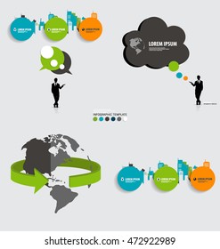 Estilo moderno de plantilla de infografía. Charla de burbujas, árbol y fondo de construcción. Ilustración del vector