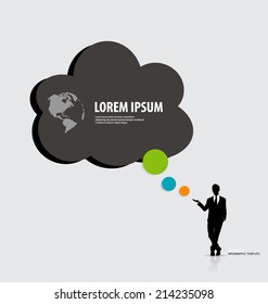Modern infographics template style. Businessman with bubble speech. Vector illustration.
