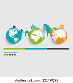 Modern infographics template style ,modern globe with building background. Vector illustration.