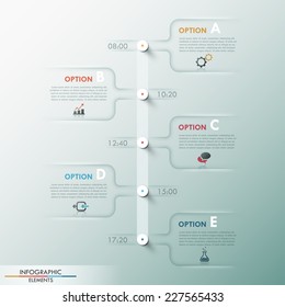 Plantilla de línea de tiempo de infografía moderna con 4 círculos en la ruta blanca y los iconos. Vector. Se puede utilizar para diseño web y diseño de flujo de trabajo