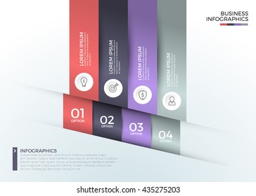 Modern Infographics with workflow layout design template. Graphics can be used for banner, diagram, number options, step up options, web design.