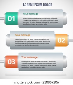 Modern information horizontal banner. Vector illustration eps 10 with cylinder design elements on textured white background. can be used for number options, web banner template, workflow