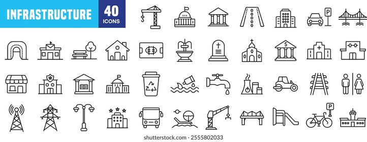 "Modern Infrastructure Line Icons: Clean and Versatile Designs"