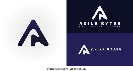 El logotipo moderno es ideal para una empresa de desarrollo de software con visión de futuro. Presenta una flecha que apunta hacia arriba y una A anidada que insinúa una B, simbolizando el crecimiento y el progreso.
