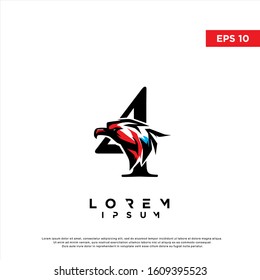 modern inital number 4 eagle logo. simple icon, template design