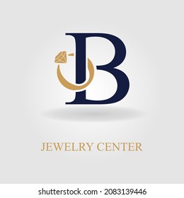 Modern Initial B Letter With Diamond Ring For Jewelry Accessories Business Logo Idea