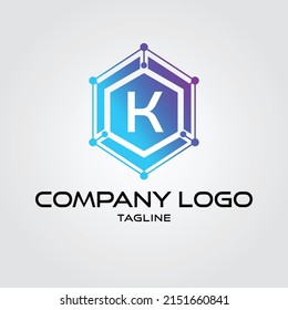 Moderne Kryptowährung K Tech Initial Logo Blockchain Vektorgrafik