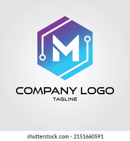 Modern initial Crypto currency M Tech Initial logo blockchain vector