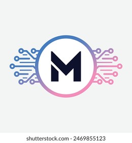Moderno inicial Criptomoneda M Tech Logo inicial blockchain abstracto Vector de lujo premium