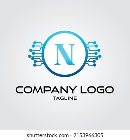 Modern initial Crypto currency N Tech Initial logo blockchain vector