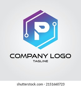 Modern initial Crypto currency P Tech Initial logo blockchain vector
