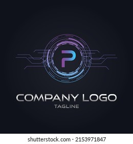 Modern initial Crypto currency P Tech Initial logo blockchain vector