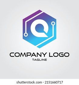 Modern initial Crypto currency Q Tech Initial logo blockchain vector