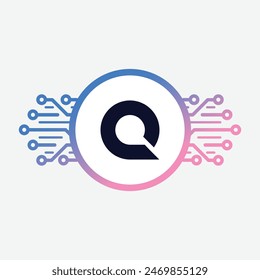 Moderno inicial Criptomoneda Q Tech Logo inicial blockchain abstracto Vector de lujo premium