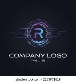 Moderna moneda de cifrado inicial R Tech Logo inicial vector de bloqueo